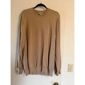 LL Bean Men's Camel Cotton Cashmere Crew Neck Long Sleeve Sweater L Tall
